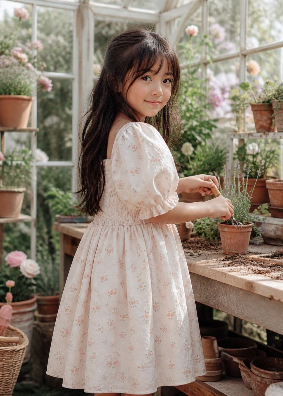Wandering The Meadows Blooming Floral Flowy Puff Slv Dress 7/8